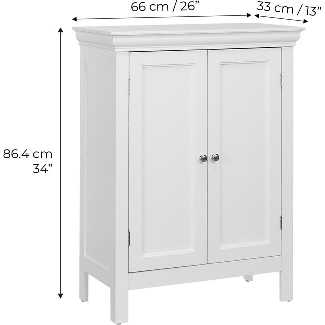 Stratford Wooden Floor Cabinet with 2 Shelves, White - Cabinets - 4