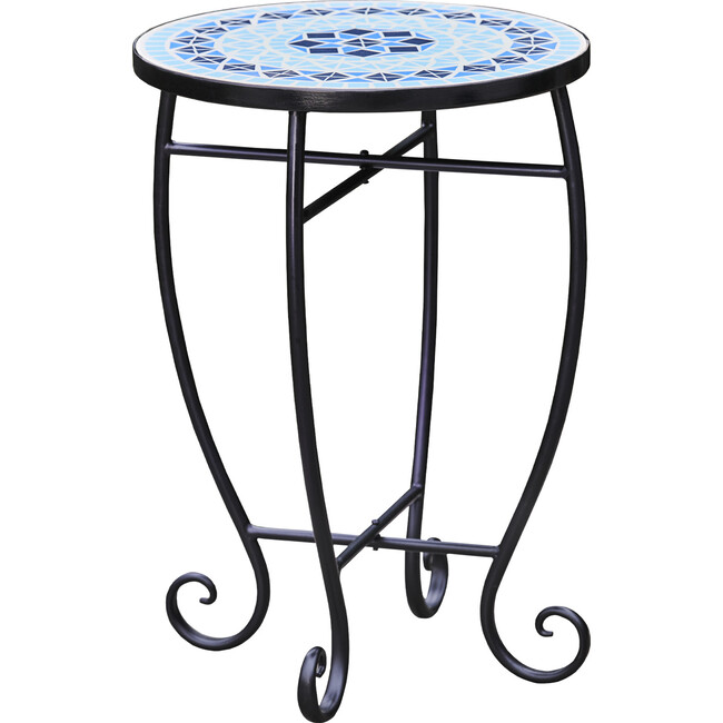 Small 14" Round Outdoor Mosaic Side Table Planter Stand, Blue - Outdoor Home - 6