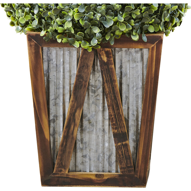 Rounded Artificial Topiary Shrub Pre-Lit with Solar Powered LED Lights in Farmhouse Style Garden Box Planter for Indoor or Outdoor Use - Outdoor Home - 6