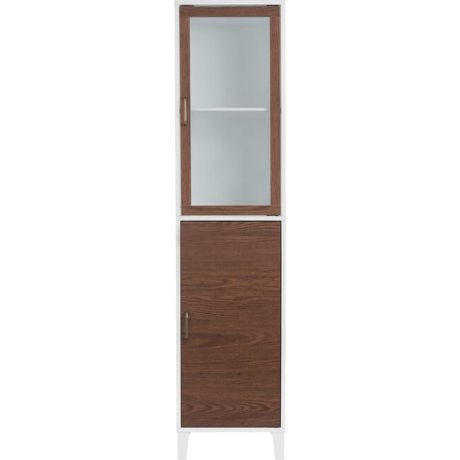 Tyler Modern Wooden Linen Tower Tall Storage Cabinet with Two Doors for Bathrooms or Hallways, Walnut/White, 13" x 15" x 63" - Cabinets - 5