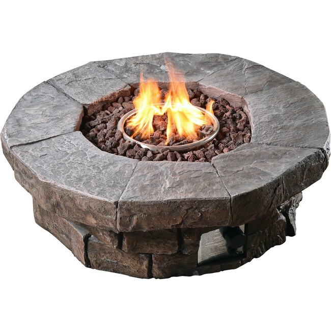 Outdoor Circular Stone-Look Propane Gas Fire Pit, Slate Gray