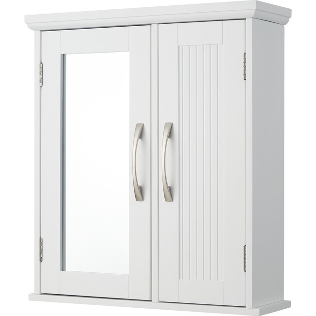 Newport Contemporary Wooden Wall-Mount Medicine Storage Cabinet with Mirrored Door for Bathrooms and Vanities, White, 6" x 18" x 20.5" - Cabinets - 1