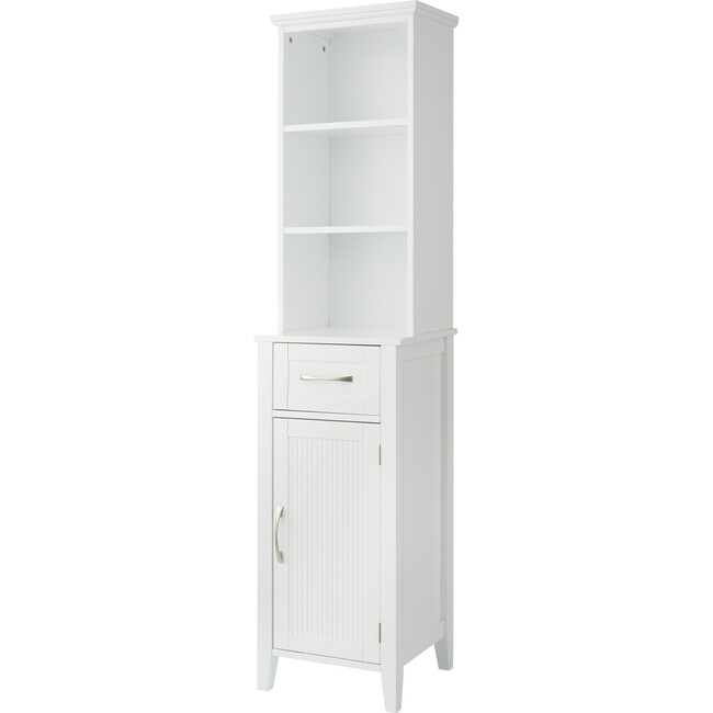 Newport Contemporary Wooden Linen Tower Storage Cabinet with Open Shelves, White