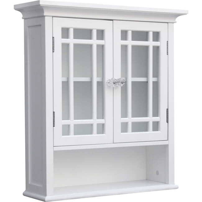 Neal Wooden Wall Cabinet with 2 Glass Doors, White