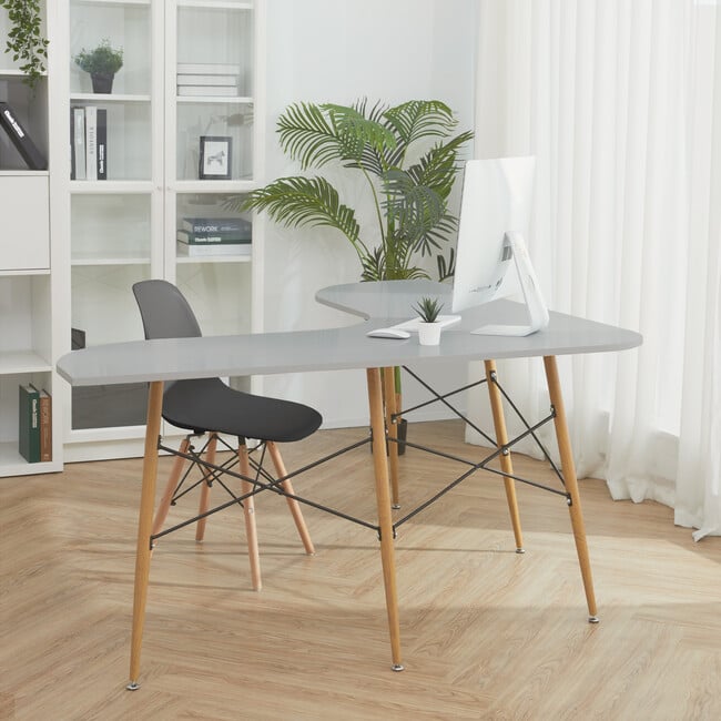 Roberto L-Shaped Corner Desk with Wood and Metal Details, White - Accent Tables - 2