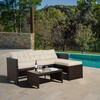 Outdoor 3-Piece Rattan Patio Set with Loveseat, Chaise Lounge, Table, Brown/White - Outdoor Home - 2