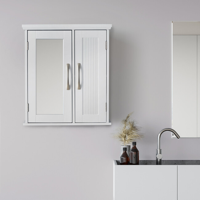 Newport Contemporary Wooden Wall-Mount Medicine Storage Cabinet with Mirrored Door for Bathrooms and Vanities, White, 6" x 18" x 20.5" - Cabinets - 2
