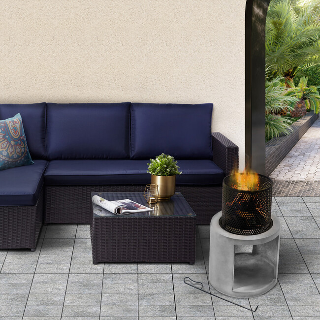 Outdoor 16" Wood Burning Fire Pit with Decorative Log Storage Base for Patios, Porches, Decks, Backyards, Gray/Black, 15.75" x 15.75" x 24" - Outdoor Home - 2