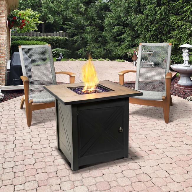 Outdoor Square 30" Propane Ceramic Gas Fire Pit with Steel Base, Black/Stone - Outdoor Home - 3