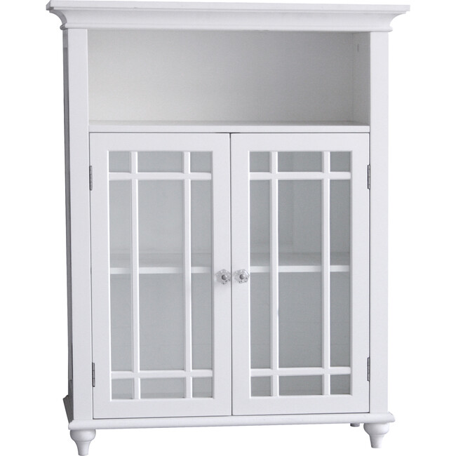 Neal Wooden Floor Cabinet with 2 Glass Doors, White