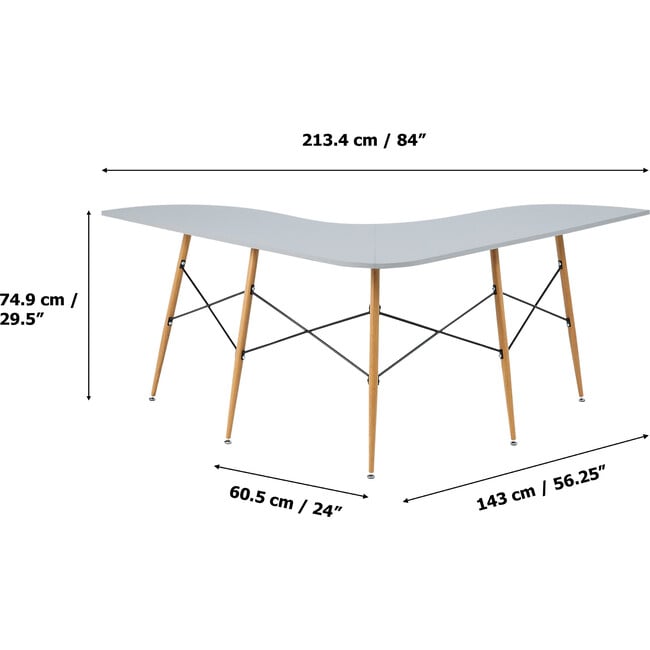 Roberto L-Shaped Corner Desk with Wood and Metal Details, White - Accent Tables - 4