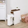 Narrow Freestanding Cabinet with Storage, Slide Out Drawers and Removable Wooden Tray, 6.5" (L) x 24.5" (H), White/Brown - Cabinets - 2
