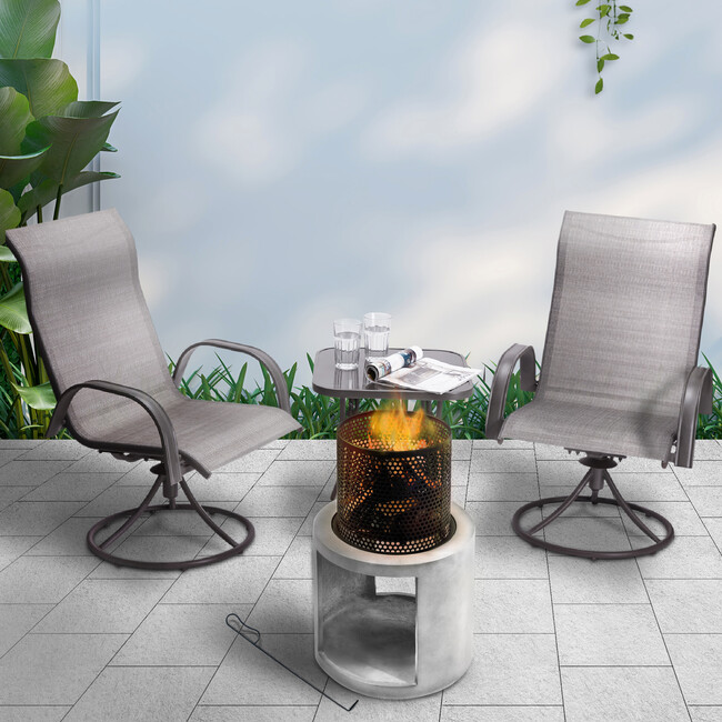 Outdoor 16" Wood Burning Fire Pit with Decorative Log Storage Base for Patios, Porches, Decks, Backyards, Gray/Black, 15.75" x 15.75" x 24" - Outdoor Home - 3
