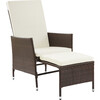Outdoor Rattan Patio Lounge Chair with Pull-Out Ottoman and Cushions, Brown/White - Outdoor Home - 5
