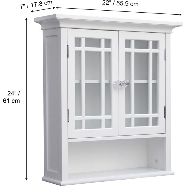 Neal Wooden Wall Cabinet with 2 Glass Doors, White - Cabinets - 4