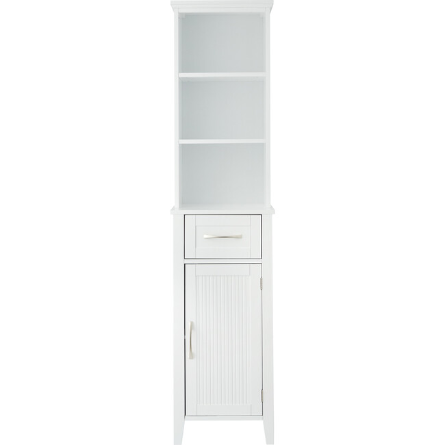 Newport Contemporary Wooden Linen Tower Storage Cabinet with Open Shelves, White - Cabinets - 5
