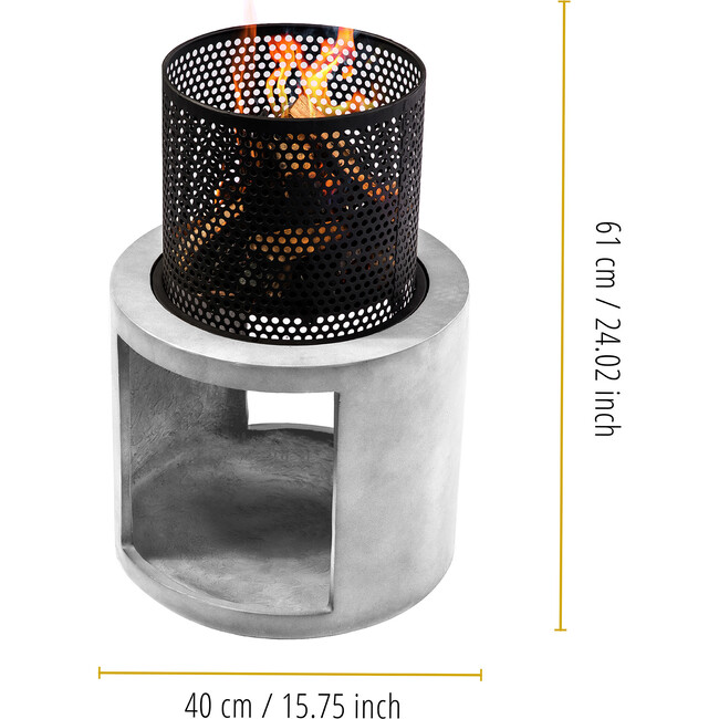 Outdoor 16" Wood Burning Fire Pit with Decorative Log Storage Base for Patios, Porches, Decks, Backyards, Gray/Black, 15.75" x 15.75" x 24" - Outdoor Home - 4