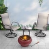 Outdoor 21" Wood Burning Fire Pit with Grill Grate and Faux Concrete Base, Maroon - Outdoor Home - 4