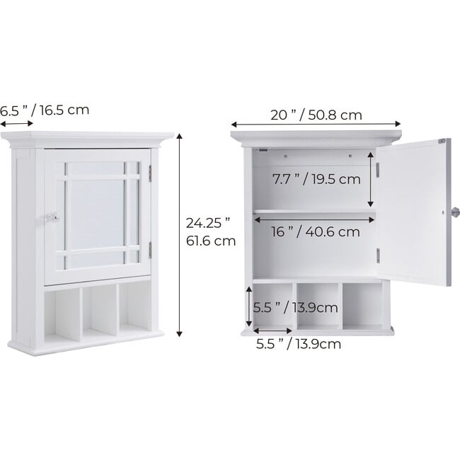 Neal Wooden Medicine Cabinet with Mirrored Door, White - Cabinets - 5