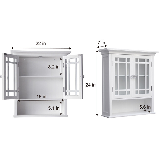 Neal Wooden Wall Cabinet with 2 Glass Doors, White - Cabinets - 5