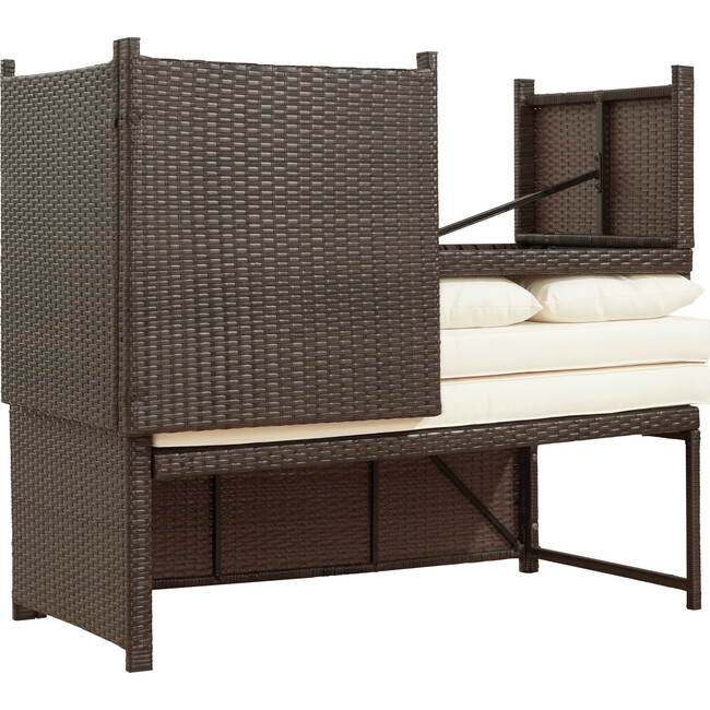 Outdoor 3-Piece Rattan Patio Set with Loveseat, Chaise Lounge, Table, Brown/White - Outdoor Home - 6