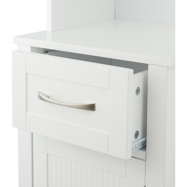 Newport Contemporary Wooden Linen Tower Storage Cabinet with Open Shelves, White - Cabinets - 6