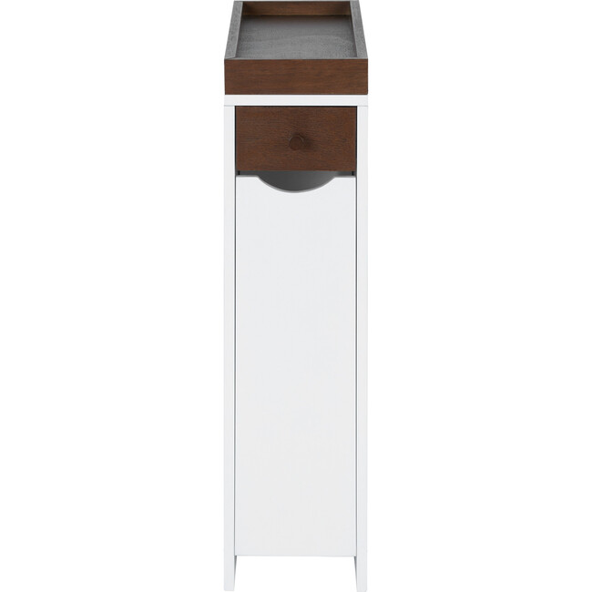 Narrow Freestanding Cabinet with Storage, Slide Out Drawers and Removable Wooden Tray, 6.5" (L) x 24.5" (H), White/Brown - Cabinets - 5
