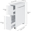 Narrow Freestanding Beadboard Cabinet with Two Storage Drawers and Chrome Towel Bar for Tight Spaces 6.5" (L) x 25" (H), White - Cabinets - 4