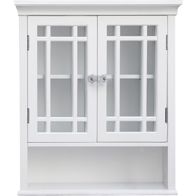 Neal Wooden Wall Cabinet with 2 Glass Doors, White - Cabinets - 7