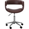 Modern PU Leather Office Chair with Adjustable-Height Ergonomic Mid-Back Seat, Swiveling Base, and Wheels, Brown/Chrome, 20" x 21.26" x 26.38" - Desk Chairs - 1 - thumbnail