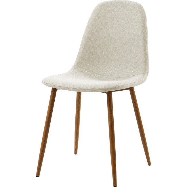 Minimalista Fabric Dining Chair with Wood Grain Metal Legs, Set of 2, White/Natural