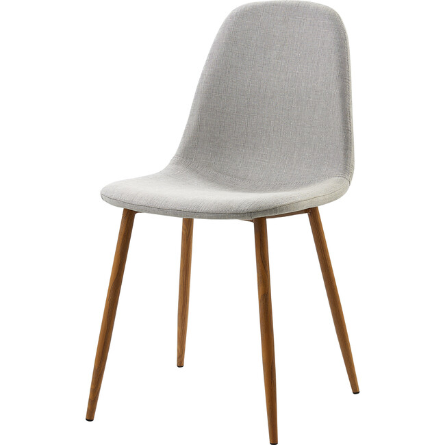 Minimalista Fabric Dining Chair with Wood Grain Metal Legs, Set of 2, Light Gray/Natural