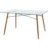 Minimalist Glass Top Dining Table with Wood Base, Natural - Accent Tables - 1 - thumbnail