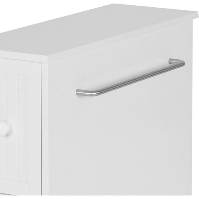 Narrow Freestanding Beadboard Cabinet with Two Storage Drawers and Chrome Towel Bar for Tight Spaces 6.5" (L) x 25" (H), White - Cabinets - 7