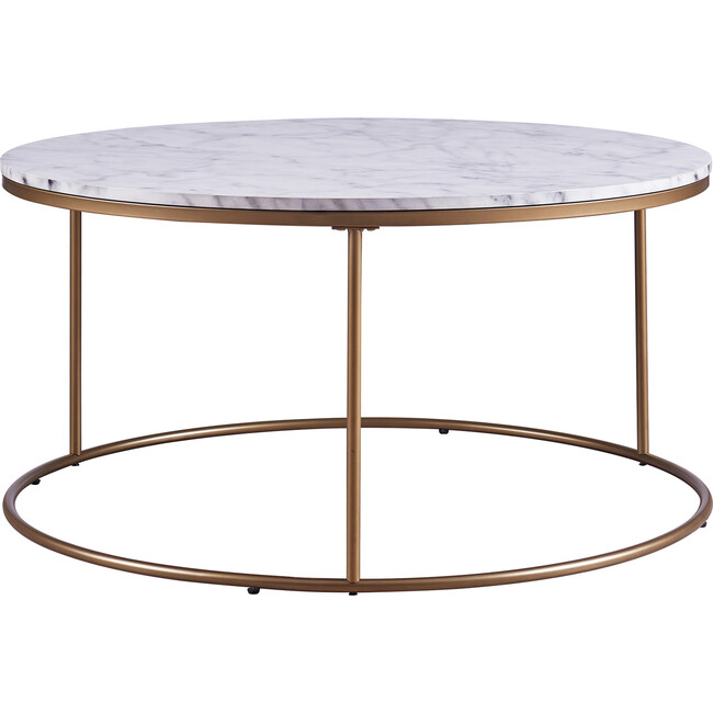Marmo Modern Marble-Look Round Coffee Table, Marble/Brass