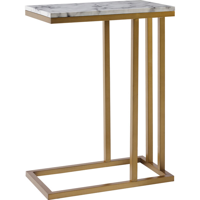 Marmo Modern Marble-Look C Shape Side Table, Marble/Brass