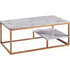 Marmo Modern Marble-Look Coffee Table with Shelf, Marble/Brass - Desks - 1 - thumbnail