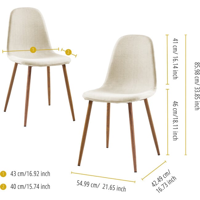 Minimalista Fabric Dining Chair with Wood Grain Metal Legs, Set of 2, White/Natural - Accent Seating - 4