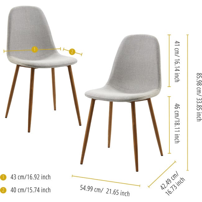 Minimalista Fabric Dining Chair with Wood Grain Metal Legs, Set of 2, Light Gray/Natural - Accent Seating - 3