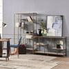 Marmo Modern Media Stand & Console Table with Open Geometric Shelves & Faux Marble Finish, White/Brass - Cabinets - 2