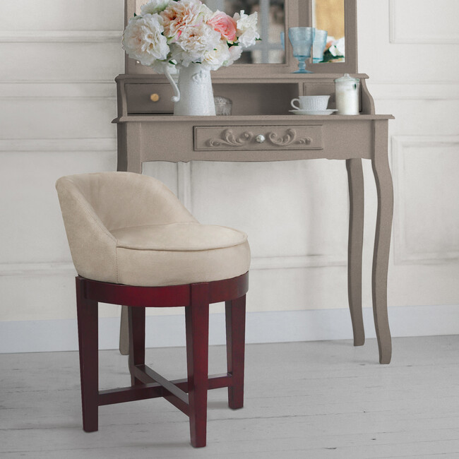 Microfiber Swivel Chair with Solid Wood Legs, Beige - Accent Seating - 3
