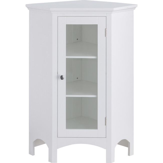 Madison Wooden Corner Floor Cabinet with Glass Door, White