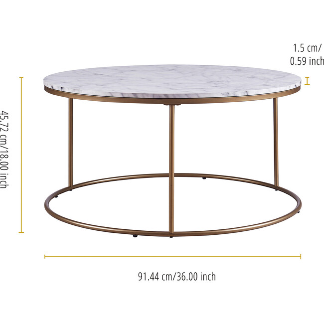 Marmo Modern Marble-Look Round Coffee Table, Marble/Brass - Accent Tables - 3