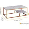 Marmo Modern Marble-Look Coffee Table with Shelf, Marble/Brass - Desks - 3