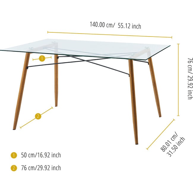 Minimalist Glass Top Dining Table with Wood Base, Natural - Accent Tables - 4