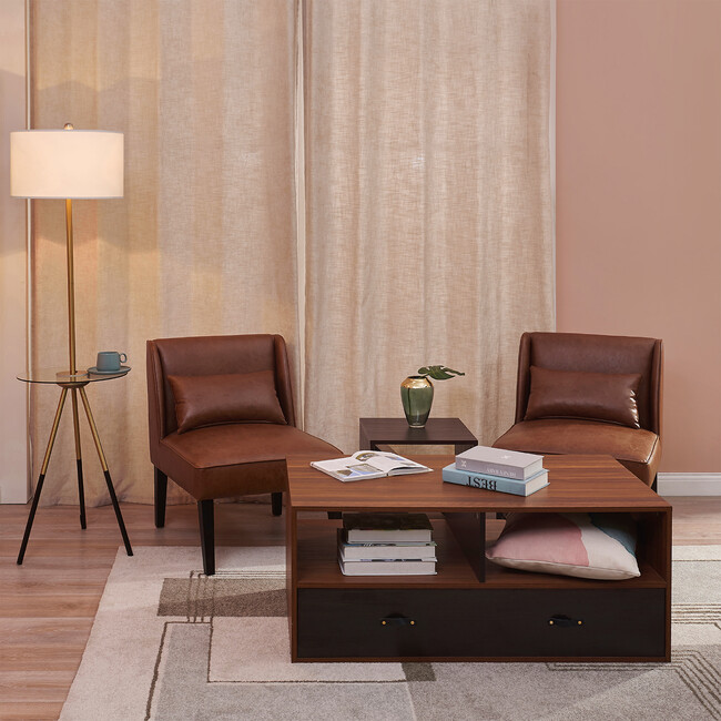 Marc Faux Leather Lounge Chair with Pillow and Dark-Finished Solid Wood Legs, Brown - Accent Seating - 3