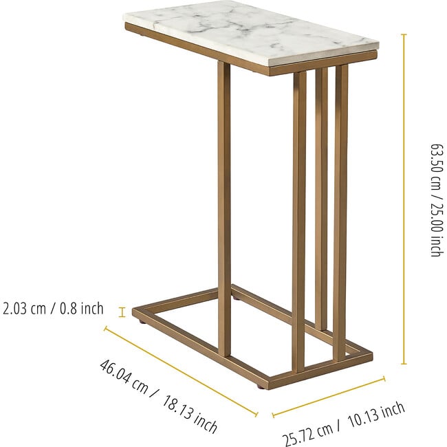 Marmo Modern Marble-Look C Shape Side Table, Marble/Brass - Accent Tables - 4