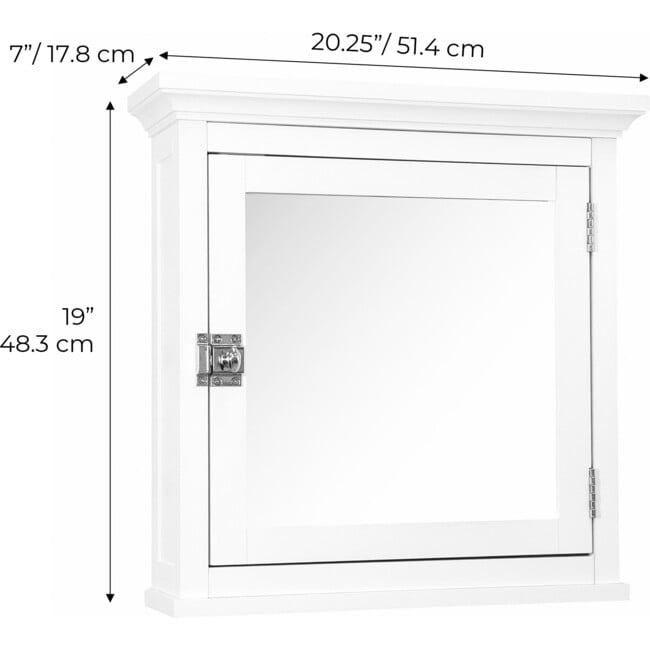 Madison Wooden Medicine Cabinet with Mirrored Door, White - Cabinets - 4