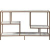 Marmo Modern Media Stand & Console Table with Open Geometric Shelves & Faux Marble Finish, White/Brass - Cabinets - 5