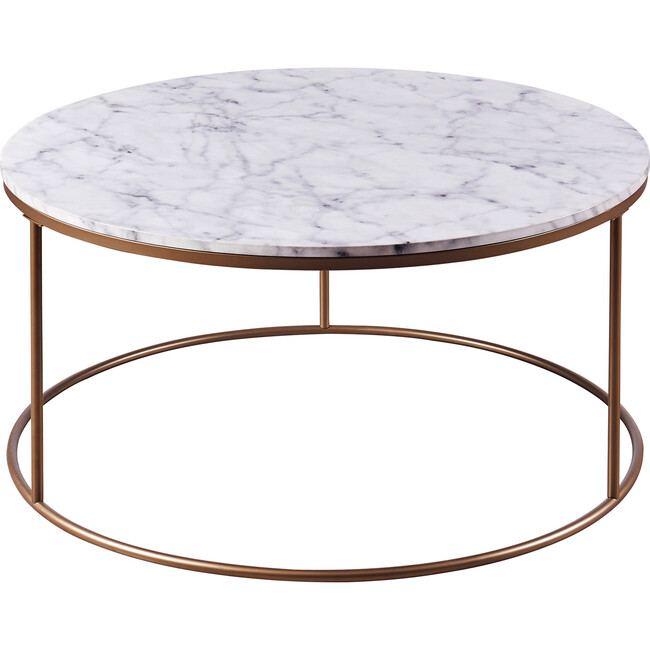 Marmo Modern Marble-Look Round Coffee Table, Marble/Brass - Accent Tables - 5